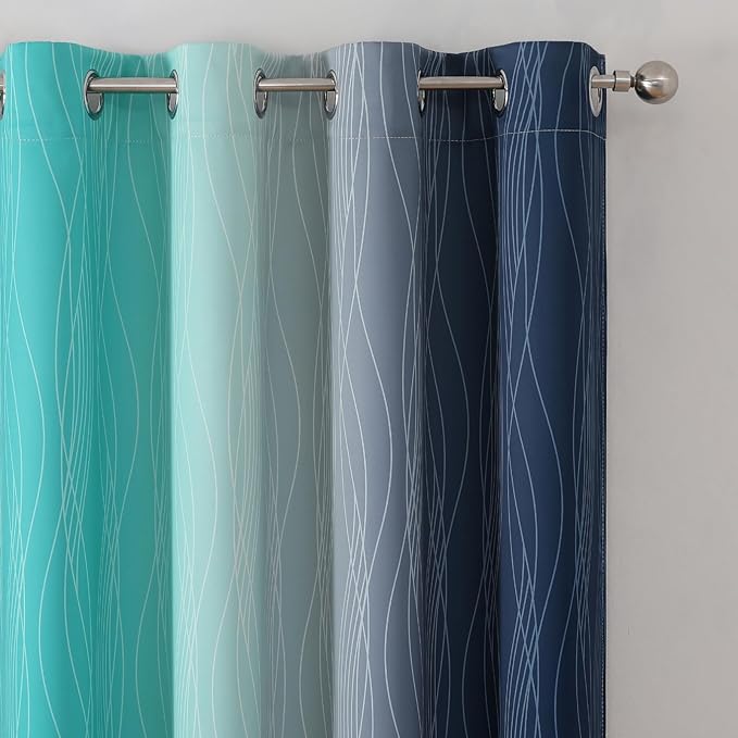 Estelar Textiler Navy Blue and Teal Blackout Curtains 72 Inch Length 2 Panels - Image 4