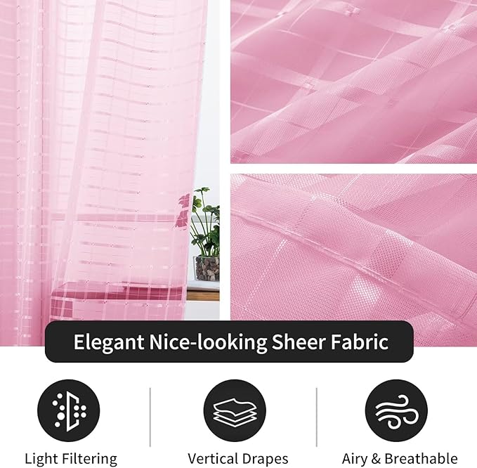 SpaceDresser Check Sheer Curtains 96 Inches 2 Panels Set, Rod Pocket Plaid - Image 5