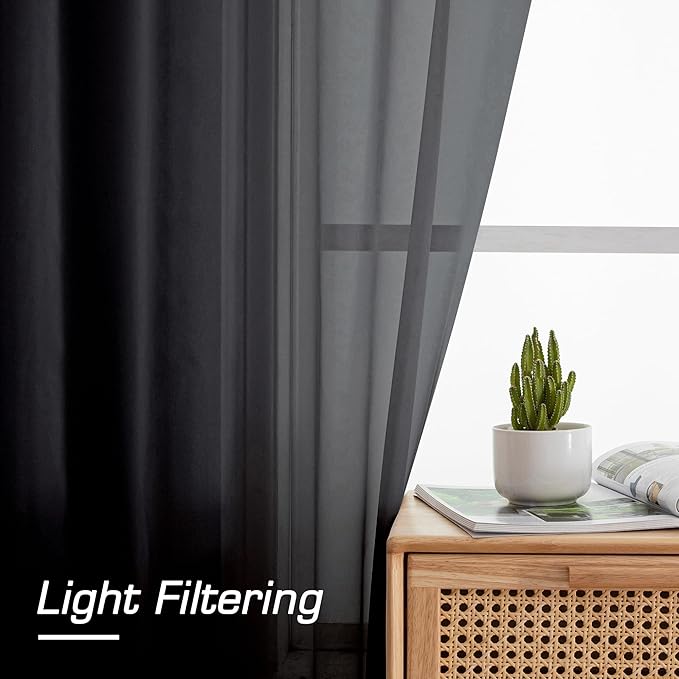Simplebrand Black Sheer Curtains 84 Inches Long, Light Filtering Rod Pocket - Image 4