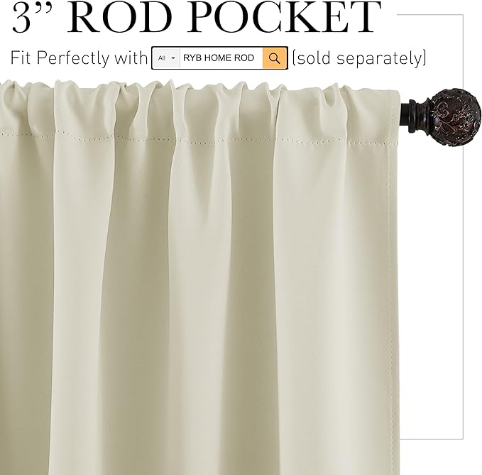 RYB HOME Basement Bathroom Kitchen Cafe Privacy Curtains, Short Insulating - Image 2