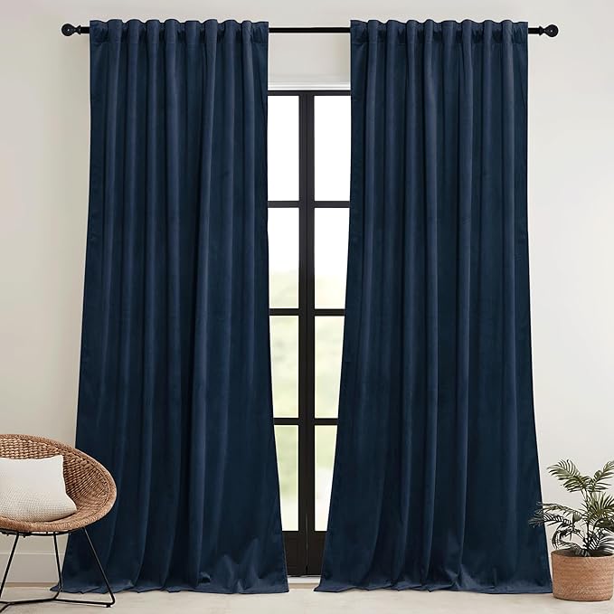 RYB HOME Navy Blue Velvet Curtains 84 inches- Velevt Blackout Curtains by RYBHOME
