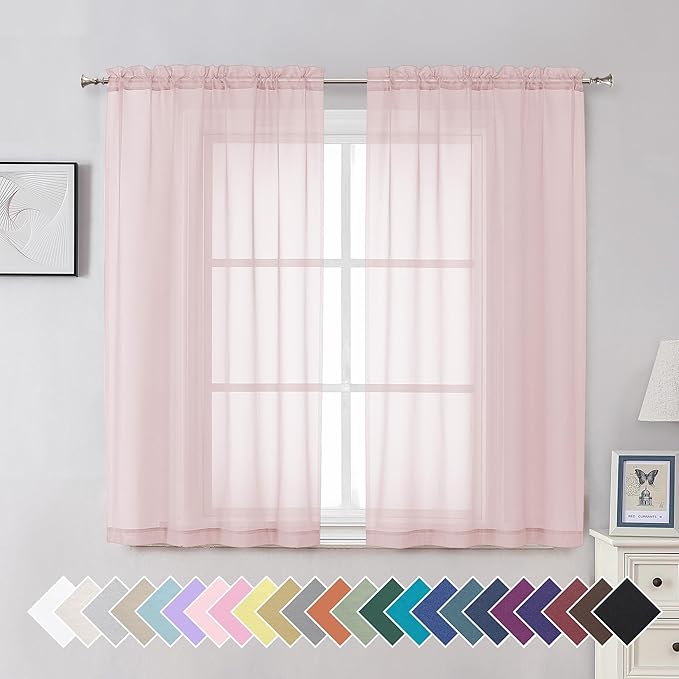 Aiyufeng Blush Pink Sheer Curtains 54 Inch Length 2 Panels Set, Light Filtering by Aiyufeng