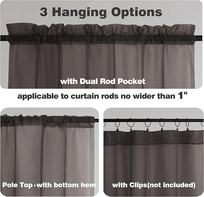 Chyhomenyc Sheer Curtains 36 inch Length 2 Panels, Light Filtering Voile Rod - Image 3