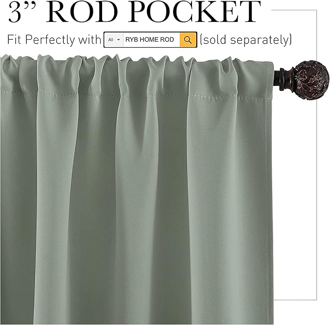 RYB HOME Blackout Curtains for Bedroom Living Room 63 inches Long, Thermal - Image 2