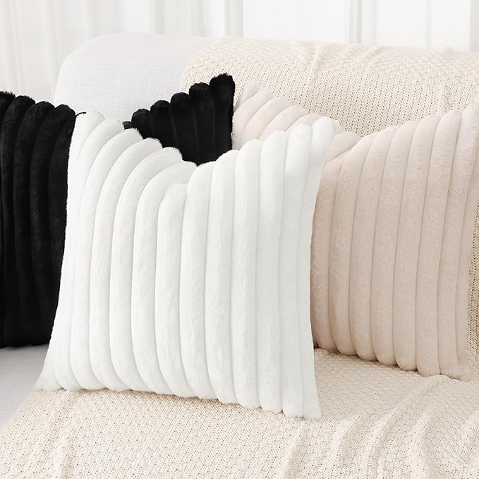 decorUhome Summer Cozy Faux Fur Throw Pillow Covers 20x20 Set of 2 Decorative - Image 4
