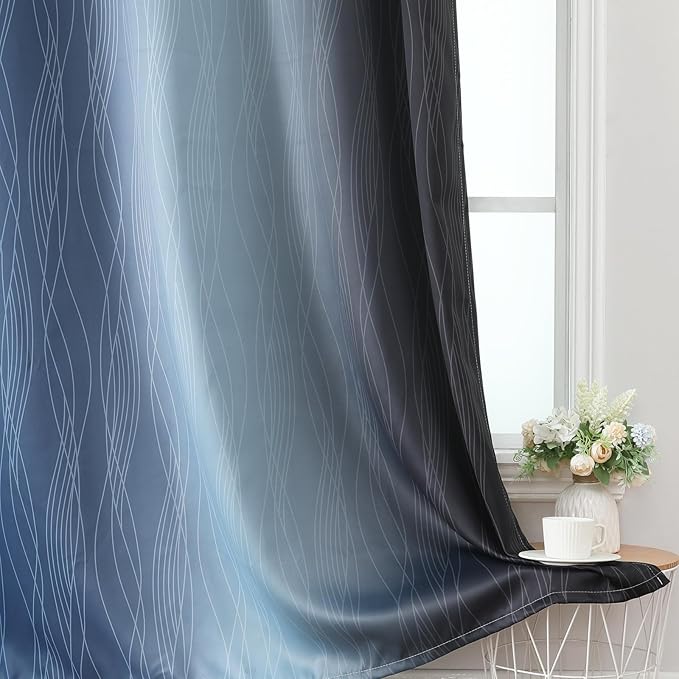 Estelar Textiler Black and Navy Blue Ombre Blackout Curtains 45 Inches Long - Image 6