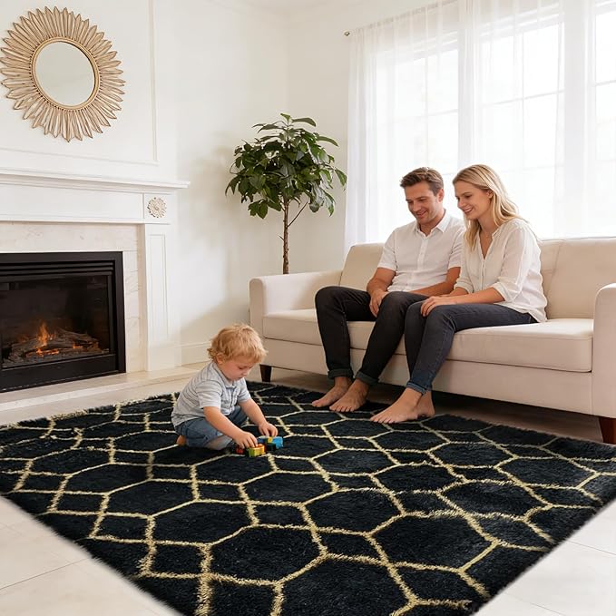 Shag Area Rug for Bedroom 4x6, Fluffy Area Rugs for Living Room, Geometric Soft - Image 5