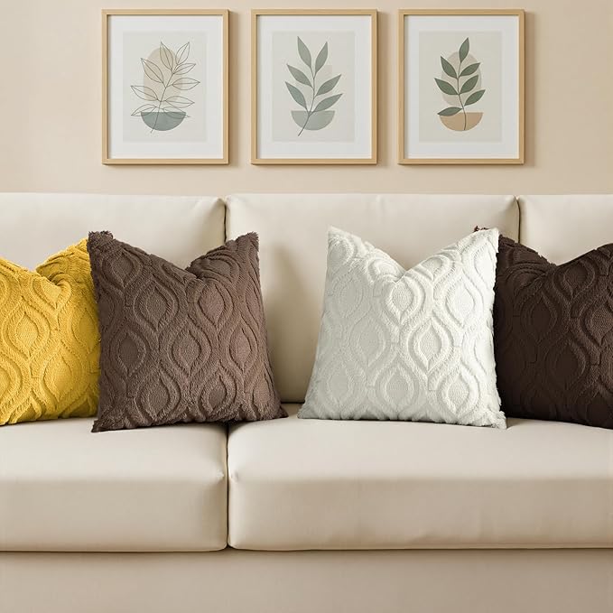 decorUhome Throw Pillow Covers 24x24 Inch Set of 2, Soft Plush Faux Wool Brown - Image 4