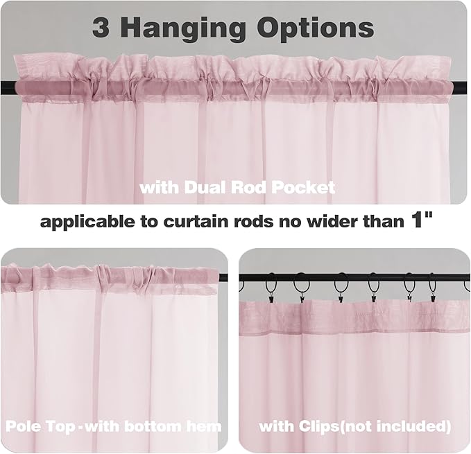 Chyhomenyc Extra Long Blush Pink Sheer Curtains 108 Inches Long 2 Panels - Image 5