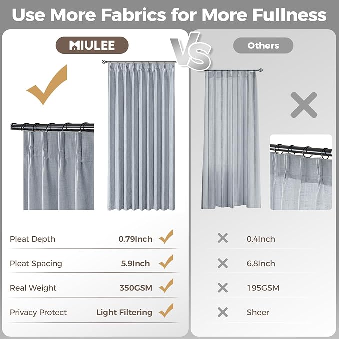 MIULEE Pinch Pleated Thick Linen Curtains 84 Inches Long 2 Panels - Image 6