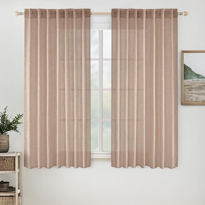 MIULEE Natural Beige Linen Curtains 63 Inch Length 2 Panels by MIULEE