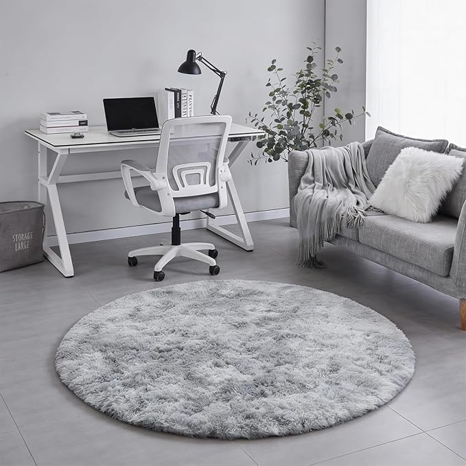 Amdrebio Tie-Dyed Light Grey Round Rugs - Image 6