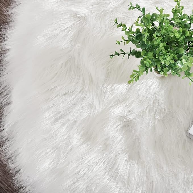 Latepis White Round Rugs 4ft Fuzzy Washable Rug Faux Sheepskin Fur Rug - Image 6