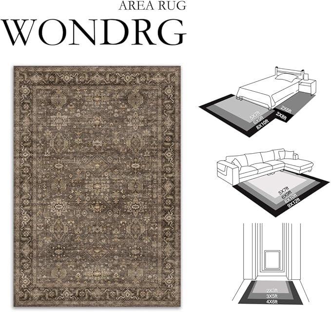 2'6x12 Washable Runner Rug for Hallway Kitchen Vintage Brown Non Slip Low Pile - Image 2