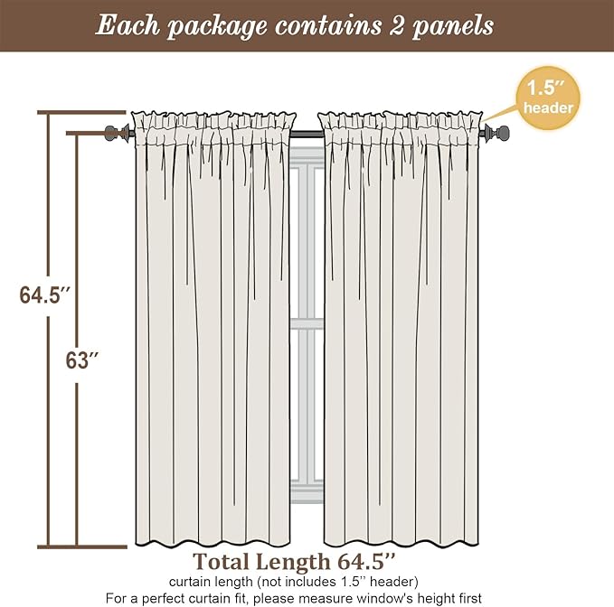 Chyhomenyc Gold Sheer Curtains 63 Inches Long 2 Panels, Light Filtering Bright - Image 3