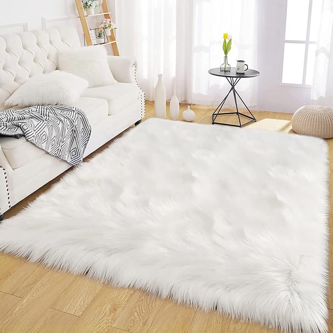 Latepis White Faux Fur Rug 3x5, Faux Sheepskin Rugs - Image 8
