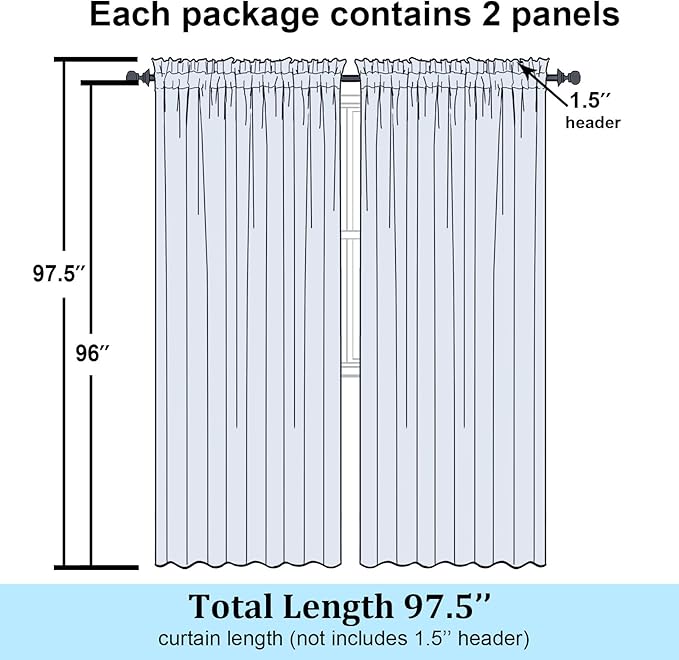Simplebrand Sheer White Curtains 96 Inches Long, Light Filtering Rod Pocket - Image 2