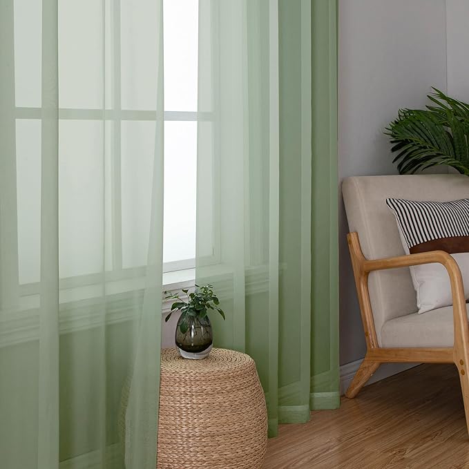 Aiyufeng Long Sheer Curtains for Bedroom, Semi Sheer Privacy Curtains & Drapes - Image 2