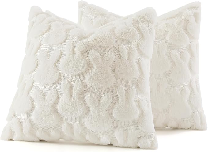 decorUhome Easter Bunny Pillow Covers 20x20 Inch Set of 2, Soft Plush Faux Wool - Image 7