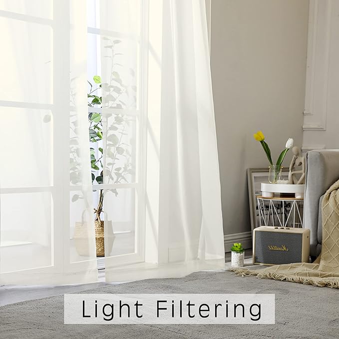 OVZME Sheer Ivory Curtains Light Filtering Window Drapes - Image 6