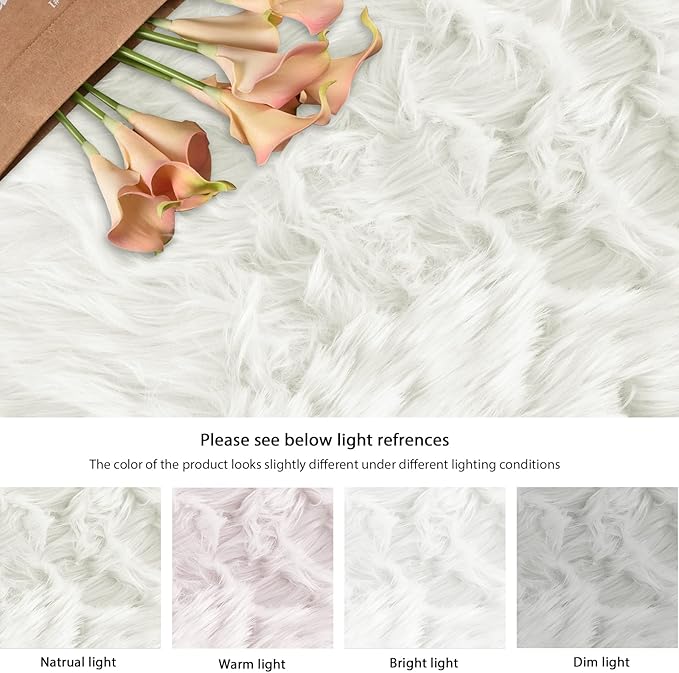 ORINOVA White Shag Round Rugs 6ft Washable Faux Sheepskin Fluffy Fur Area Rugs - Image 9
