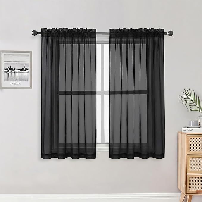 OWENIE Sheer Black Curtains 84 Inch Length 2 Panels Set by OWENIE