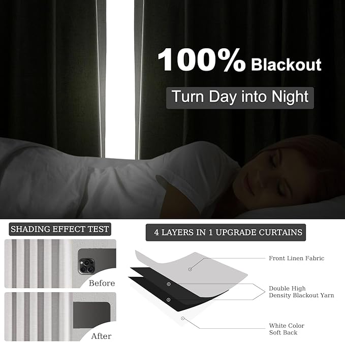 Topfinel 86 Inches Long Custom Blackout Linen Curtains Grey Beige Pinch Pleated - Image 6