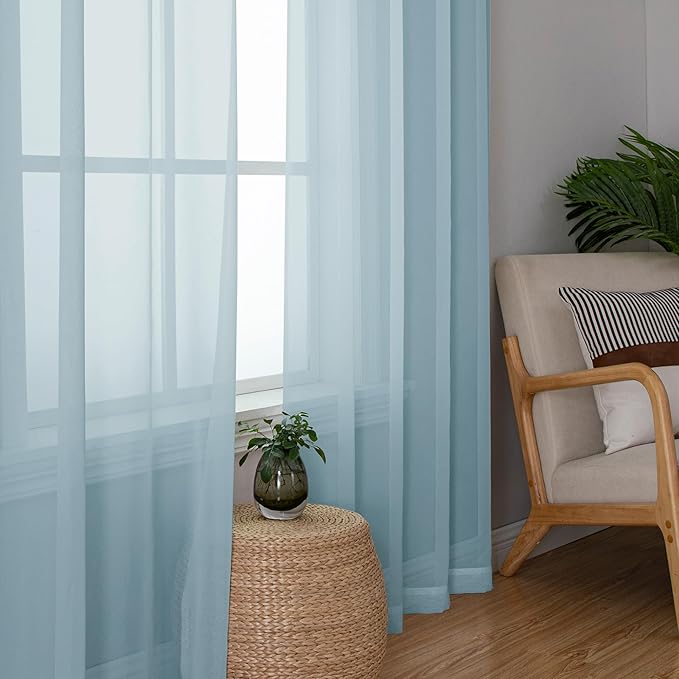 Chyhomenyc Light Blue Sheer Curtains 84 Inch Length 2 Panels, Light Filtering - Image 5