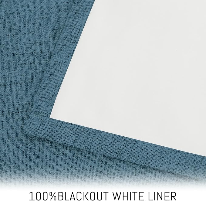 Yakamok Dusty Blue Linen Curtains 100% Blackout 84 Inches Long, Room Darkening - Image 3