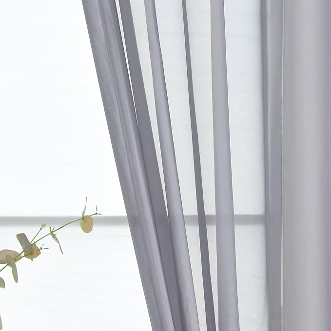 SpaceDresser Basic Rod Pocket Sheer Voile Window Curtain Panels Grey 1 Pair 2 - Image 3