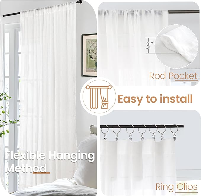 BGment White Linen Curtains 102 Inches Long - Image 6