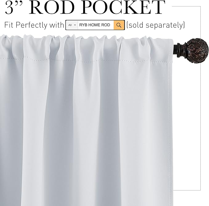 RYB HOME Basement Bathroom Kitchen Cafe Privacy Curtains, Short Insulating - Image 2