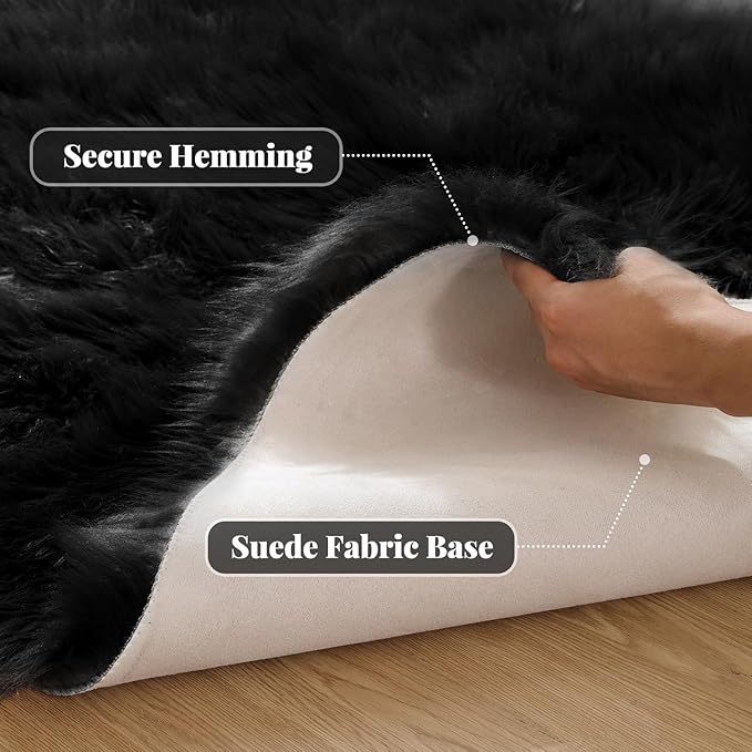 ORINOVA Washable Area Rugs 9x12 Living Room Large Black Faux Sheepskin Shaggy - Image 3