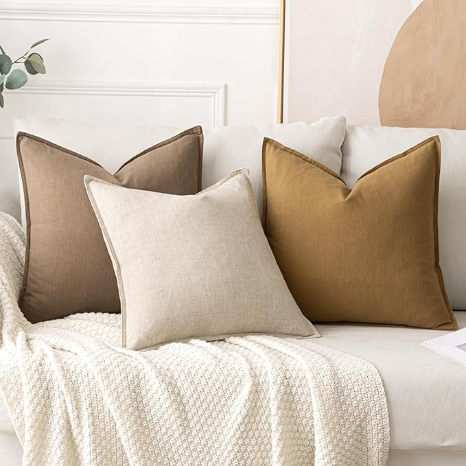 MIULEE Decorative Linen Pillow Covers 16x16 Inch Natural Beige Boho Farmhouse - Image 2