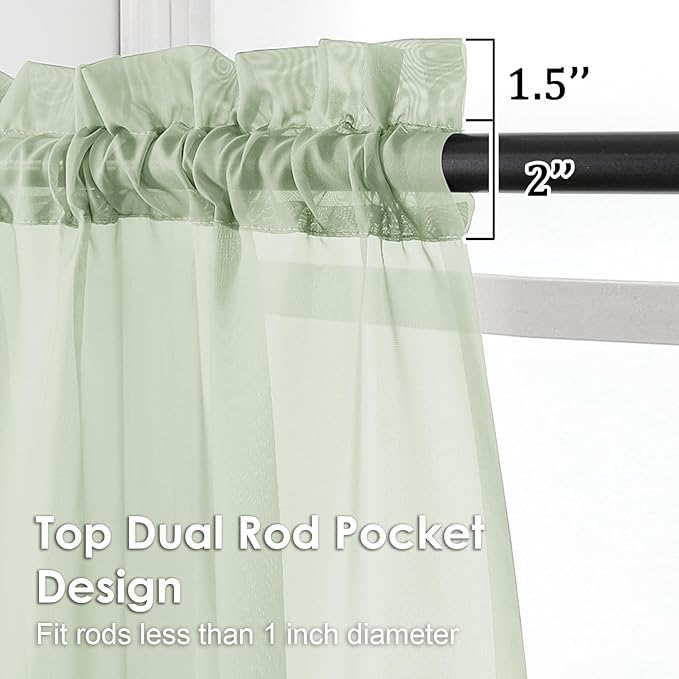 OVZME Light Green Sheer Curtains 90 Inches Long 2 Panels - Image 2