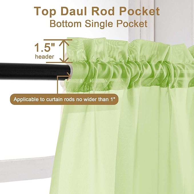 Chyhomenyc Sheer Curtains 63 Inch Length 2 Panels Set, Light Filtering Rod - Image 5