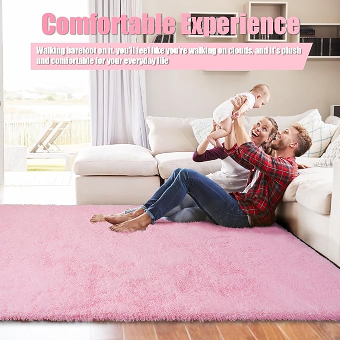 9x12 Fluffy Area Rugs for Living Room, Large Pink Fuzzy Shag Area Rug for - Image 5