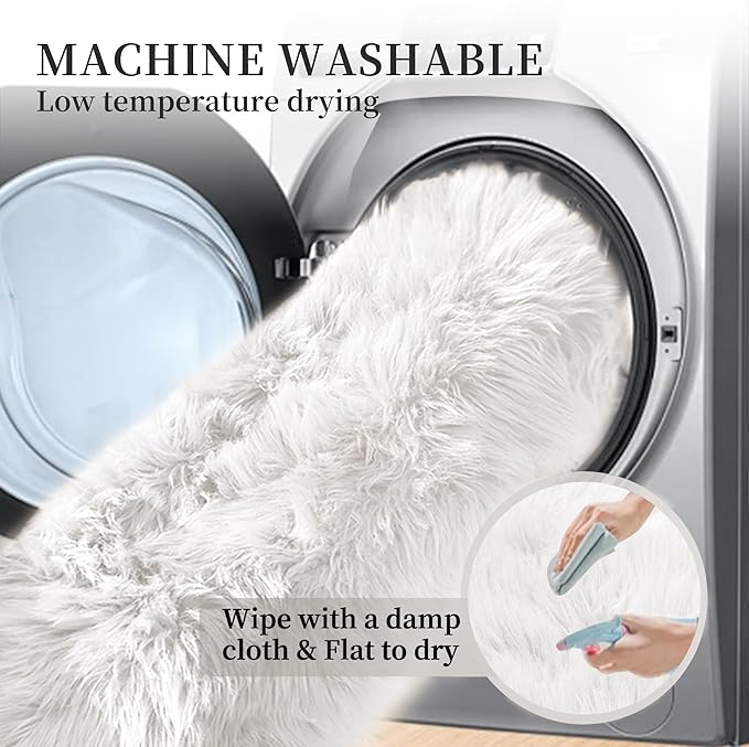 ORINOVA White Faux Sheepskin Shag Fur Rug Washable Area Rugs - Image 7