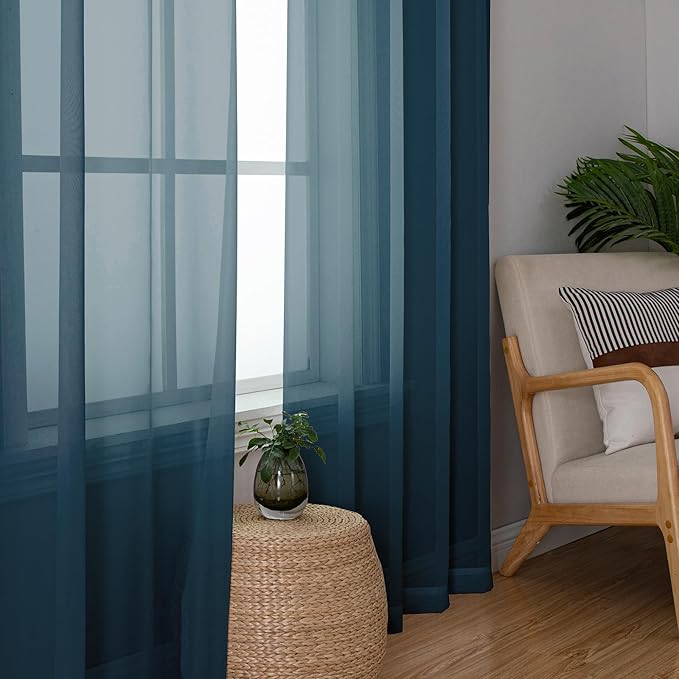 Simplebrand Dusty Blue Sheer Curtains 96 Inches Long, Light Filtering Rod - Image 4