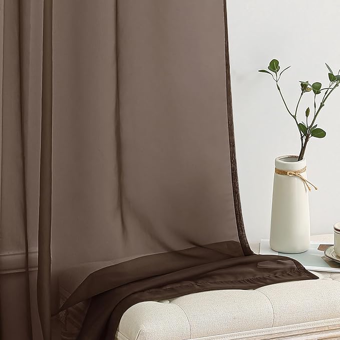MIULEE Short Chocolate Brown Sheer Curtains 45 Inches Long, Light Filtering - Image 4