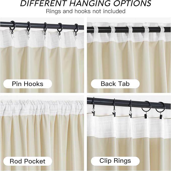 RYB HOME Beige Velvet Curtains 96 inches - Image 4