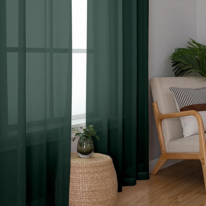 OWENIE Green Sheer Curtain 96 Inches Long 2 Panels Set - Image 4