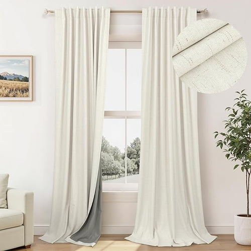 100% Blackout Curtains 84 Inch Length 2 Panels Set Neutral Boho Linen Farmhouse by Pitalk