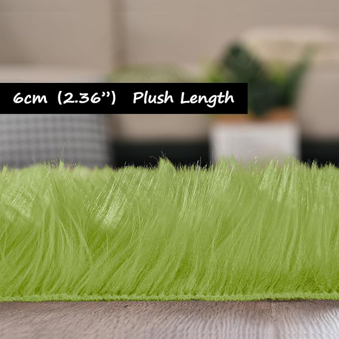 Goolela Lime Green Area Rug 6x9 Fuzzy Fluffy Furry Shag Rug - Image 4