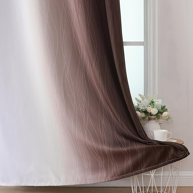 Estelar Textiler Brown and Greyish White Ombre Blackout Curtains 90 Inch Length - Image 6