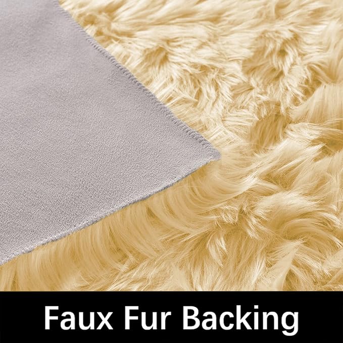 Latepis Yellow Rug for Bedroom Circle Faux Sheepskin Fur Round Rugs 5ft Furry - Image 4
