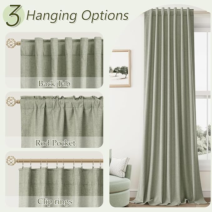Sage Green 100% Blackout Curtains 45 Inch Length 2 Panels Set - Image 6