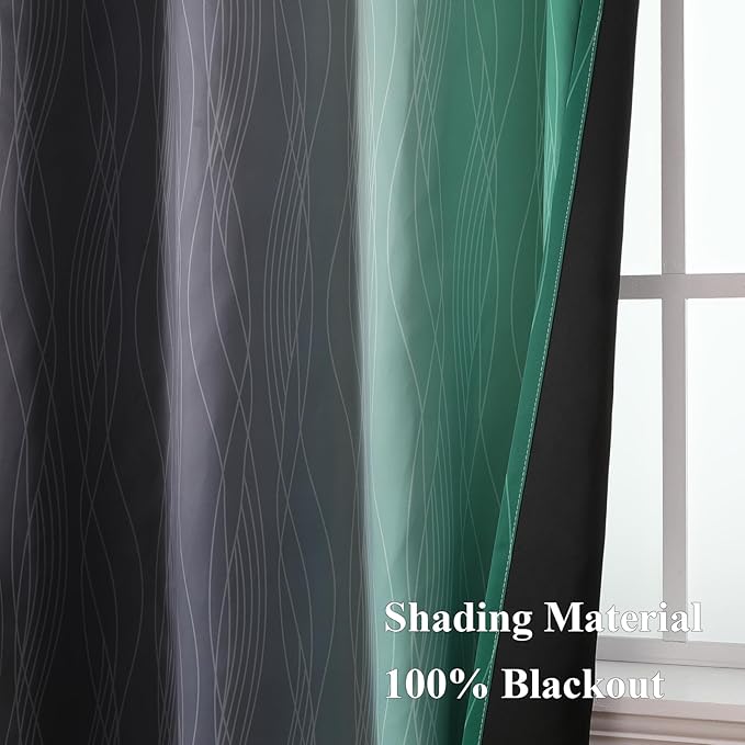 Estelar Textiler Black and Green Ombre Blackout Curtains 45 Inches Long - Image 5