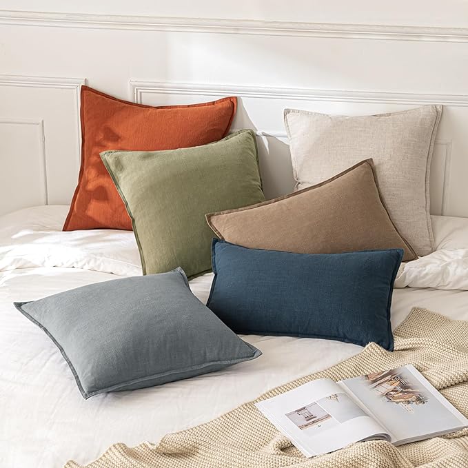 MIULEE Decorative Linen Euro Sham Pillow Covers 26x26 Natural Beige Boho - Image 5