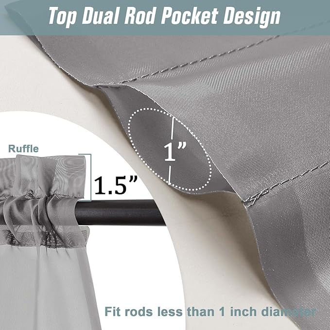 Grey Sheer Curtains Tier 30 Inches Length 2 Panels, Light Filtering Lightweight - Image 3